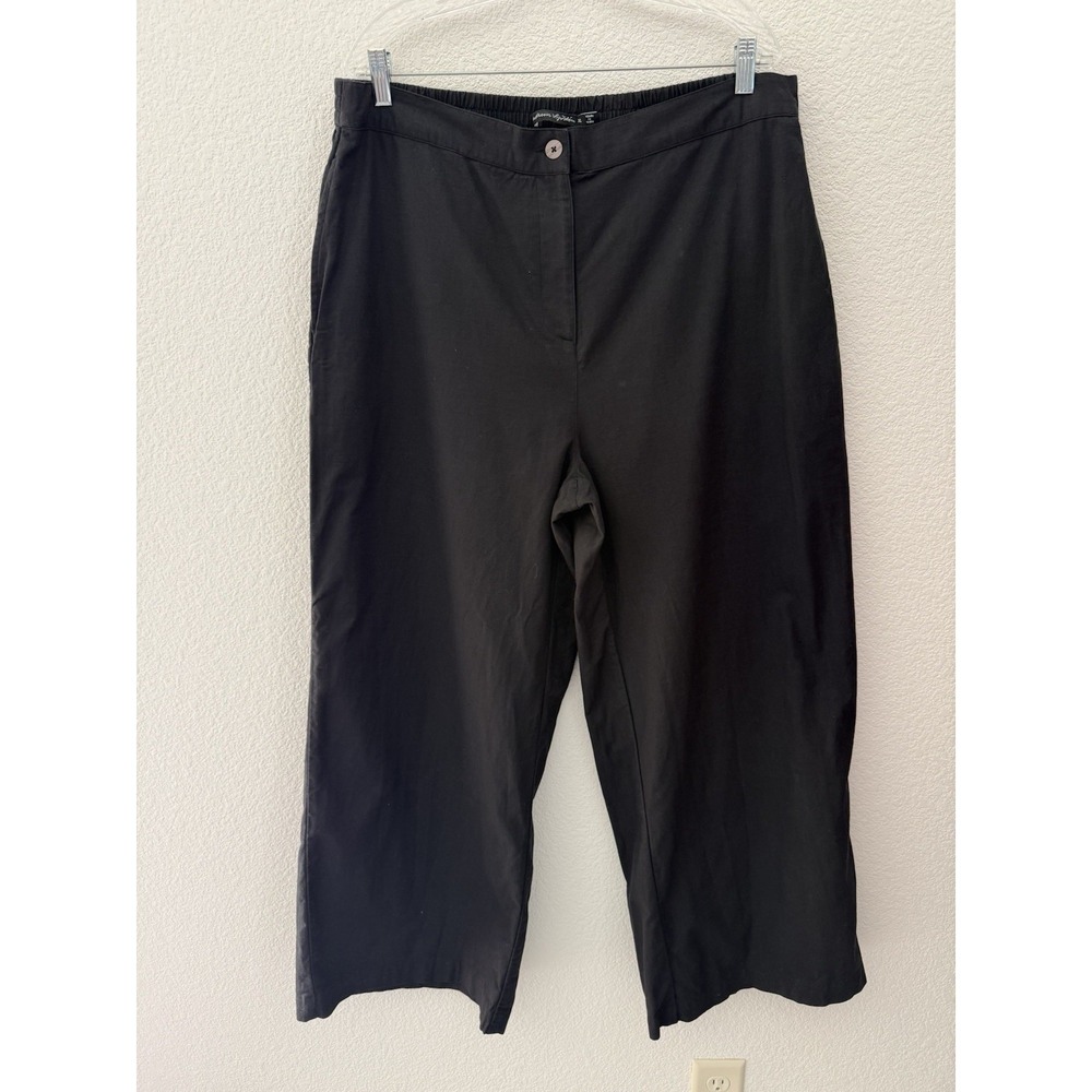 Gudrun Sjoden Organic Cotton Wide Leg Pants XL Black Pull On Lagenlook
